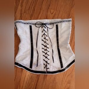 Chic White and Black Lace-Up Corset
